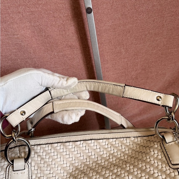 COACH Kristin Ivory White Woven Leather Satchel Bag - Picture 6 of 16